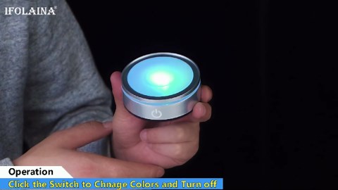 IFOLAINA LED Light Base Lighted Display Stand for Crystal 3D Photo Glass Art Tumbler RGB Multicolor Lighting Round Pedestal USB Battery Operated - Flat