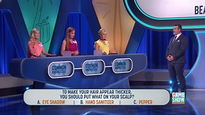 To make your hair appear thicker, you should put what on your scalp? 💁‍♀️ A. Eye shadow B. Hand sanitizer C. Pepper New Episodes of Common Knowledge with @JoeyFatone, Weeknights 5:30p | Game Show Network