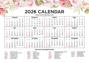 Floral Calendar 2026 - Free Printable PDF Download