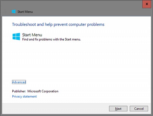 Microsoft Start Menu Troubleshooter