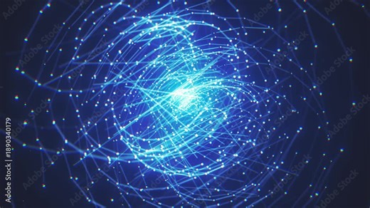 Digital Network Technology Animation Abstract digital technology background with a galaxy of 3d light nodes network flowing on a black background