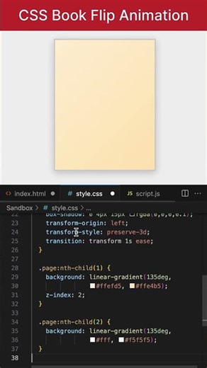 CSS Book Flip Animation HTML and CSS #shorts