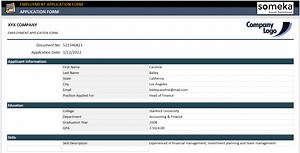 Job Application Form Template in Excel