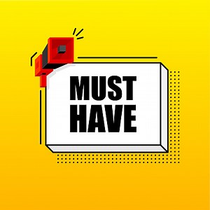 Must Have banner template. Marketing flyer with megaphone. Isometric...