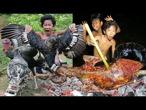 Survival in the rainforest - Primitive cooking turkeying eating delicious