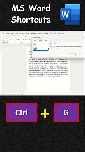 How to Launch Go To Dialogue box in MS Word using Keyboard Shortcut