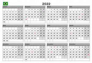 Calendário 2022 para Imprimir → Datas e Feriados em Modelo PDF