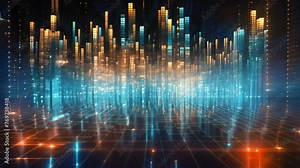 abstract technology background with glowing lines and dots. 3d rendering, An abstract technology background presents big data visualization, serving as a graphic concept for design, AI Generated