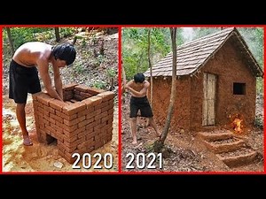 Building a Shelter for a full and warm life | Bushcraft wood structure,clay roof & fireplace