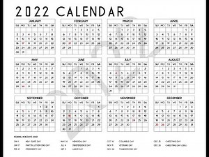 2022 Calendar Printable One Page with US Holidays