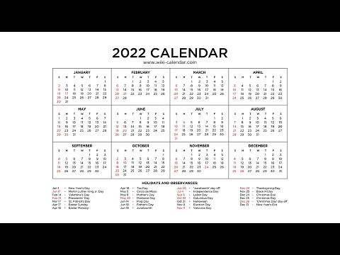 Year 2022 Calendar Printable with Holidays - Wiki Calendar
