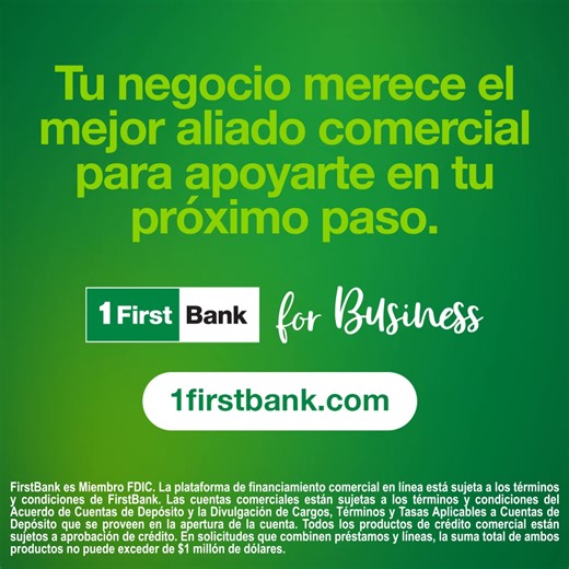 Cada financiamiento comercial que otorgamos fortalece la economía de Puerto Rico. 💼 Si tu negocio está listo para avanzar, en FirstBank for Business tenemos opciones de crédito para ayudarte. Más detalles en 1firstbank.com | FirstBank