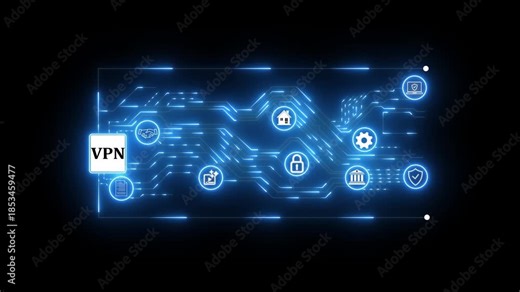 Digital Project Network Technology Circuit Board Animation Glowing Lines Nodes Icons. Network Technology vpn Circuit Boards Boost Startup Success. Collaboration And Security Drive Business Growth. 4k