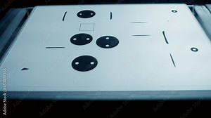 Powder 3D printer printing models from white powder polyamide close-up